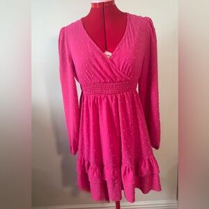 Barbiecore Hot Pink Swing Dress with Long Sleeves